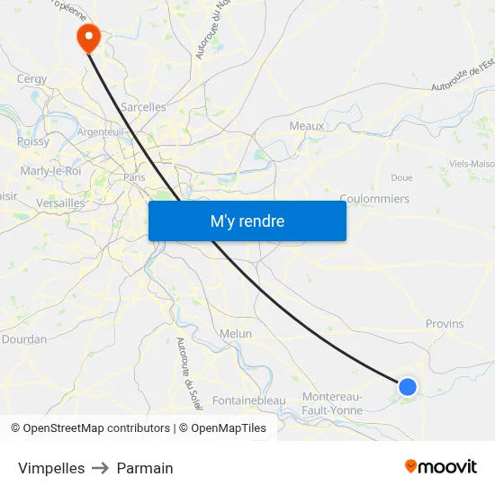 Vimpelles to Parmain map