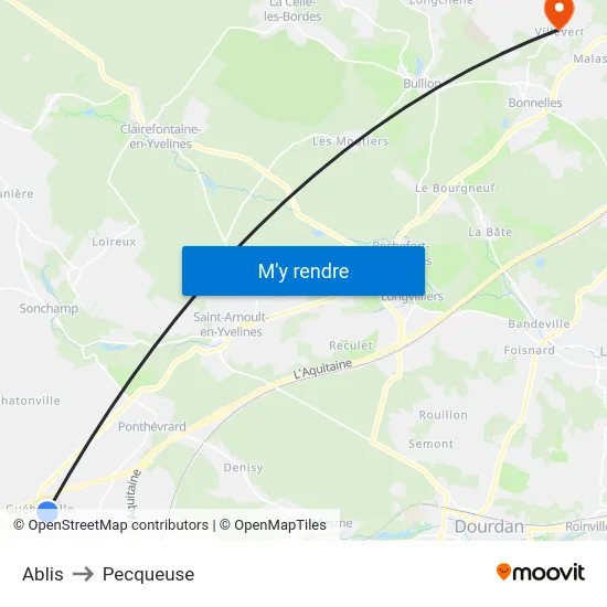 Ablis to Pecqueuse map