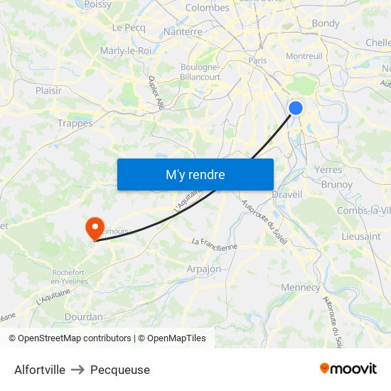 Alfortville to Pecqueuse map