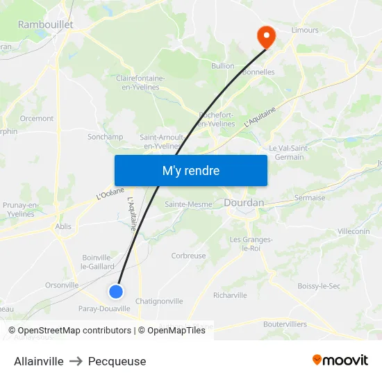 Allainville to Pecqueuse map