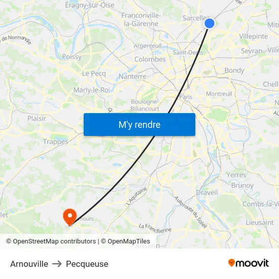 Arnouville to Pecqueuse map