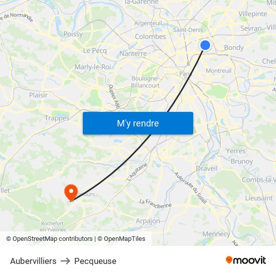 Aubervilliers to Pecqueuse map