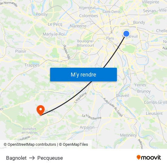 Bagnolet to Pecqueuse map