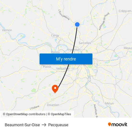 Beaumont-Sur-Oise to Pecqueuse map
