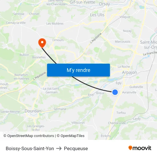 Boissy-Sous-Saint-Yon to Pecqueuse map