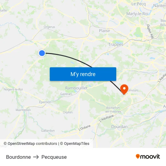 Bourdonne to Pecqueuse map