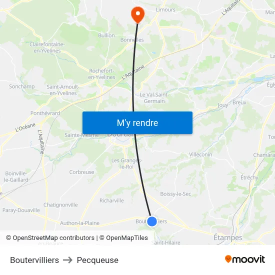 Boutervilliers to Pecqueuse map