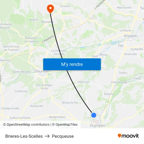 Brieres-Les-Scelles to Pecqueuse map