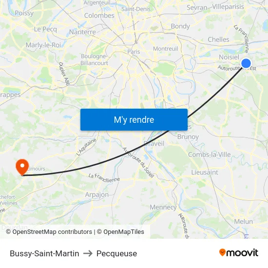 Bussy-Saint-Martin to Pecqueuse map
