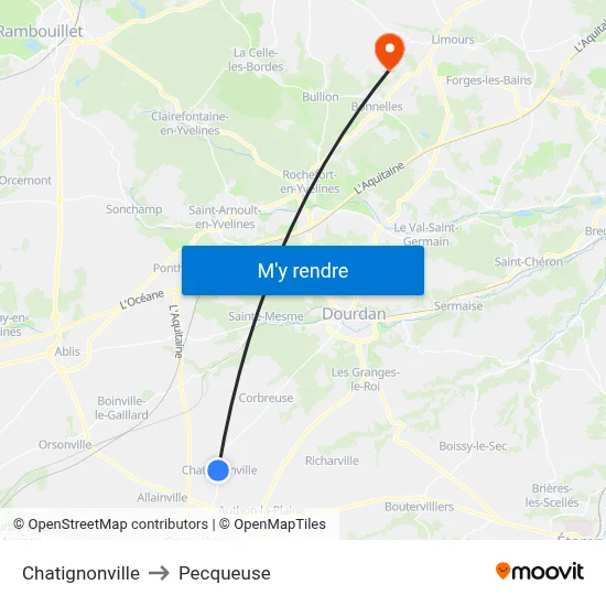 Chatignonville to Pecqueuse map