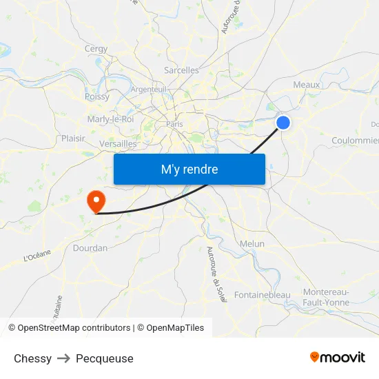 Chessy to Pecqueuse map