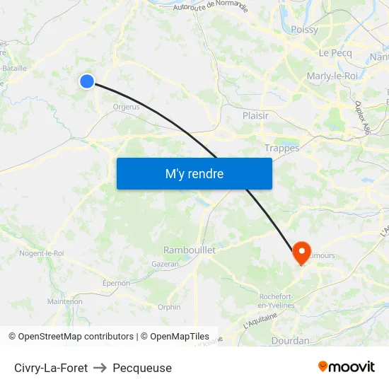 Civry-La-Foret to Pecqueuse map