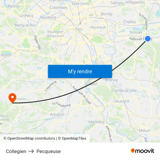 Collegien to Pecqueuse map