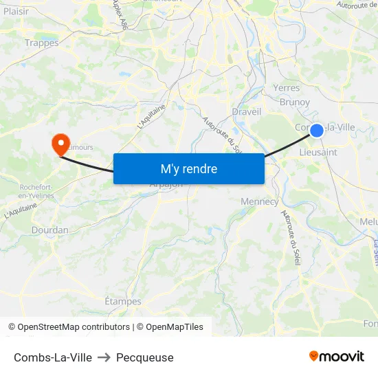 Combs-La-Ville to Pecqueuse map