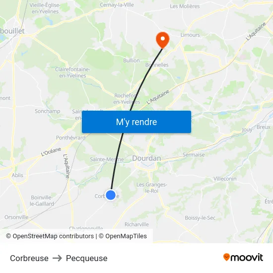Corbreuse to Pecqueuse map