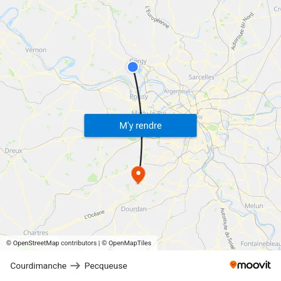 Courdimanche to Pecqueuse map
