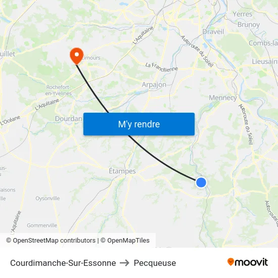 Courdimanche-Sur-Essonne to Pecqueuse map