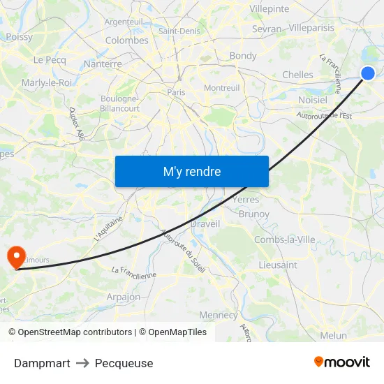 Dampmart to Pecqueuse map