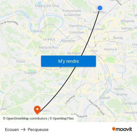 Ecouen to Pecqueuse map
