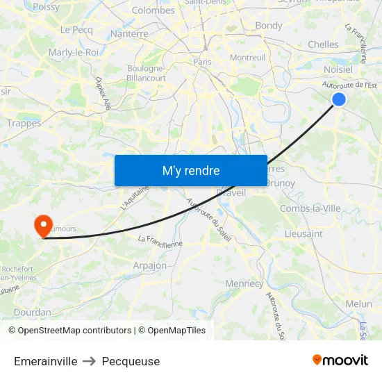 Emerainville to Pecqueuse map