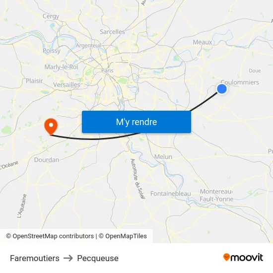 Faremoutiers to Pecqueuse map