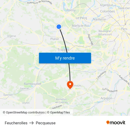Feucherolles to Pecqueuse map