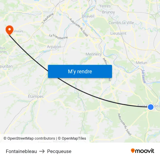 Fontainebleau to Pecqueuse map