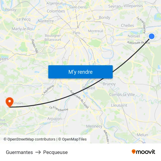 Guermantes to Pecqueuse map