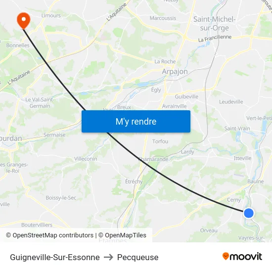 Guigneville-Sur-Essonne to Pecqueuse map