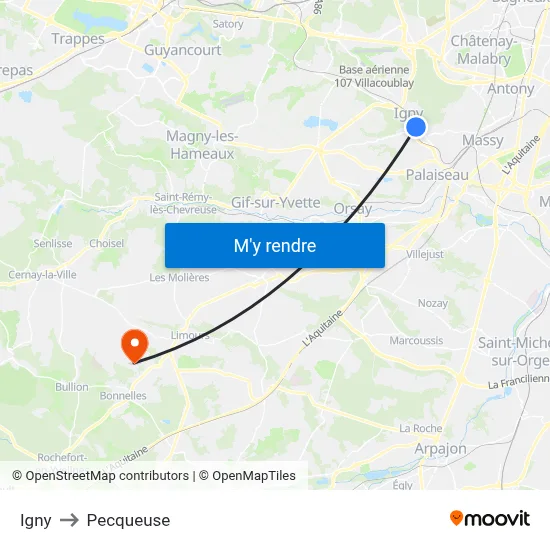 Igny to Pecqueuse map