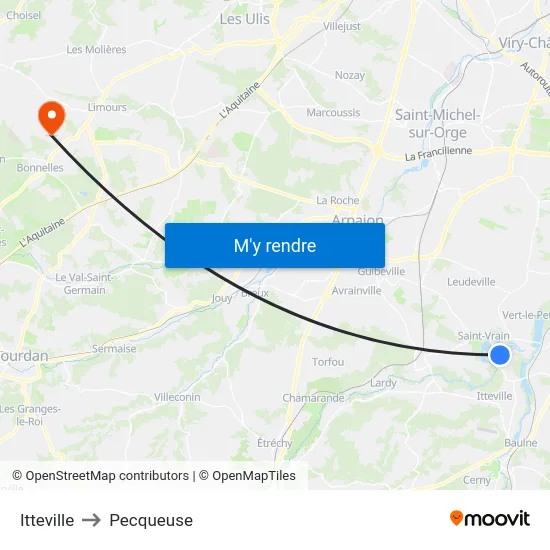 Itteville to Pecqueuse map