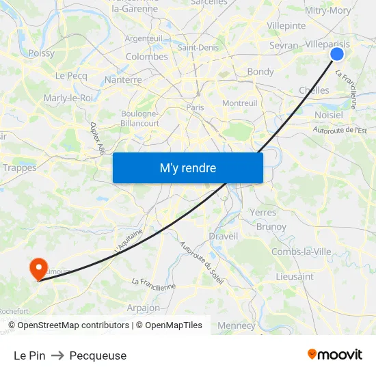 Le Pin to Pecqueuse map