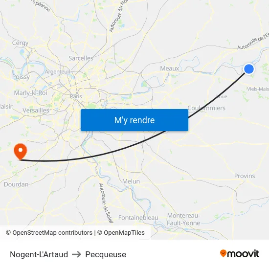 Nogent-L'Artaud to Pecqueuse map