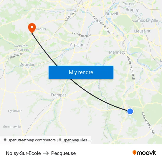Noisy-Sur-Ecole to Pecqueuse map