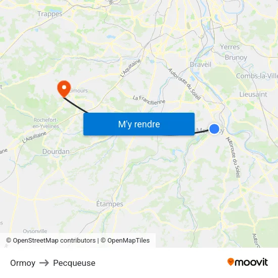 Ormoy to Pecqueuse map
