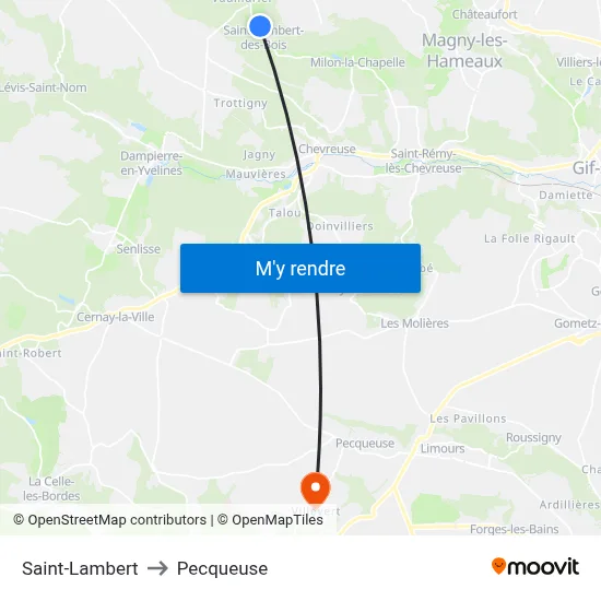 Saint-Lambert to Pecqueuse map