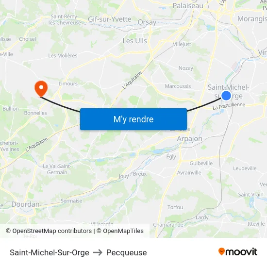 Saint-Michel-Sur-Orge to Pecqueuse map