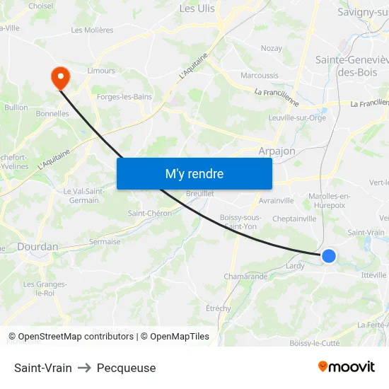 Saint-Vrain to Pecqueuse map