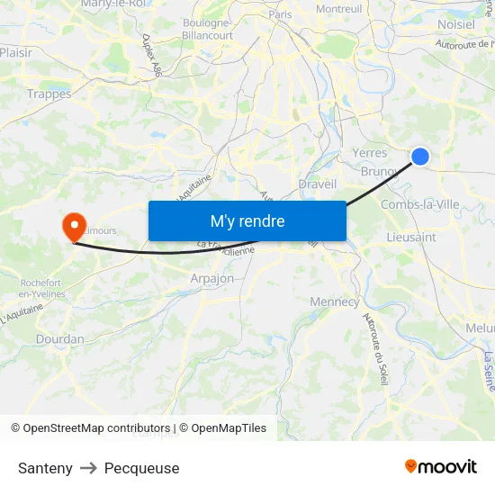 Santeny to Pecqueuse map