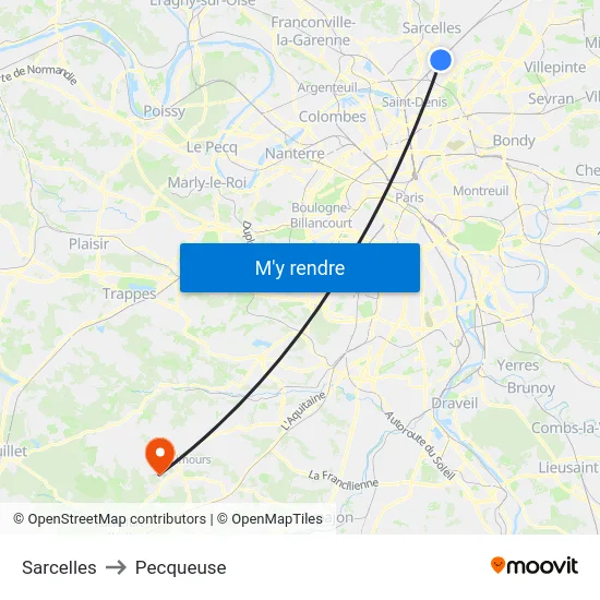 Sarcelles to Pecqueuse map
