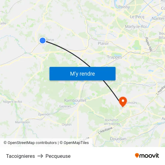 Tacoignieres to Pecqueuse map
