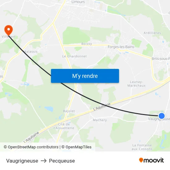 Vaugrigneuse to Pecqueuse map