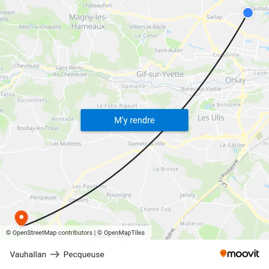 Vauhallan to Pecqueuse map