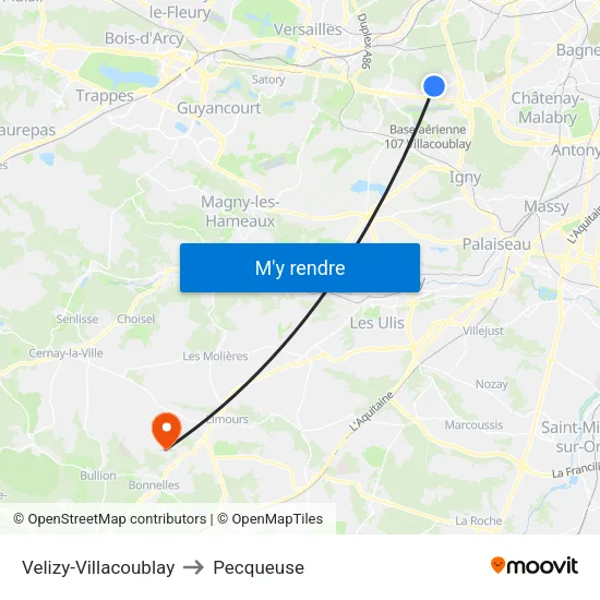 Velizy-Villacoublay to Pecqueuse map