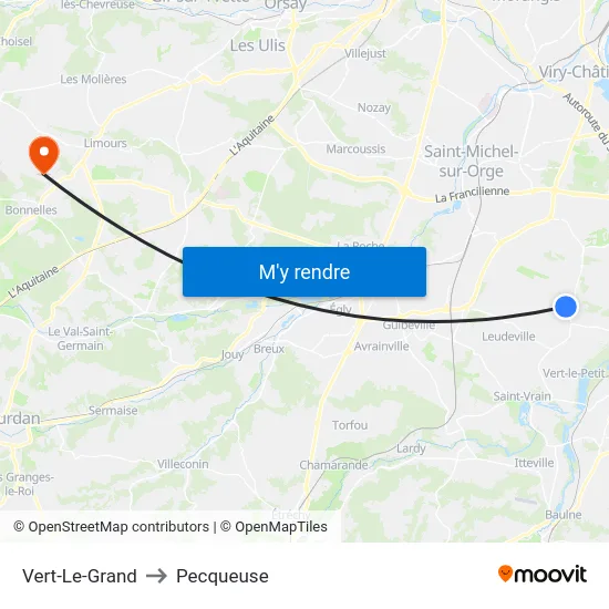 Vert-Le-Grand to Pecqueuse map