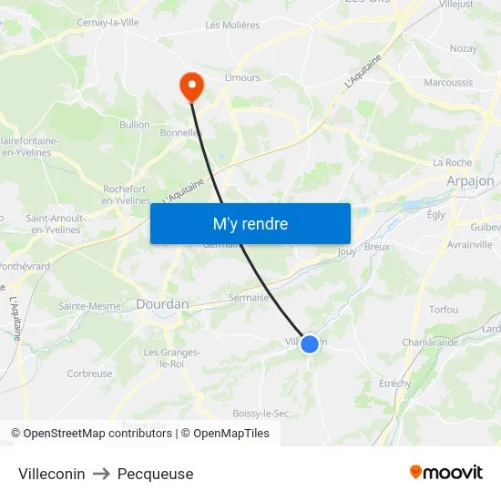 Villeconin to Pecqueuse map
