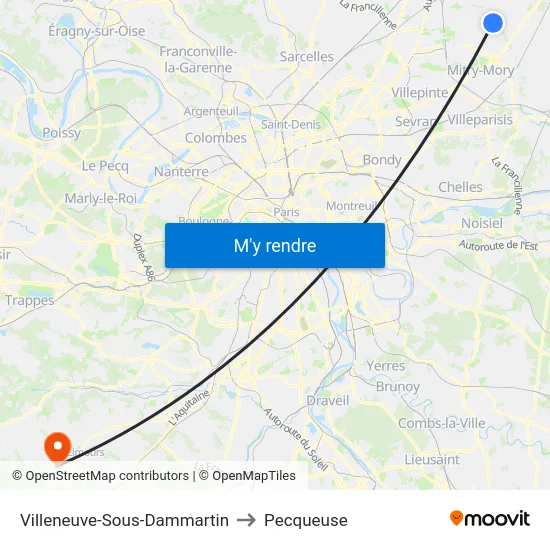 Villeneuve-Sous-Dammartin to Pecqueuse map