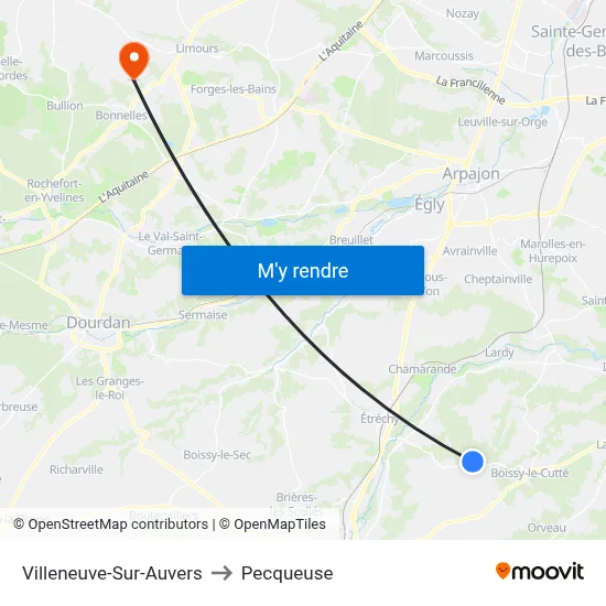 Villeneuve-Sur-Auvers to Pecqueuse map