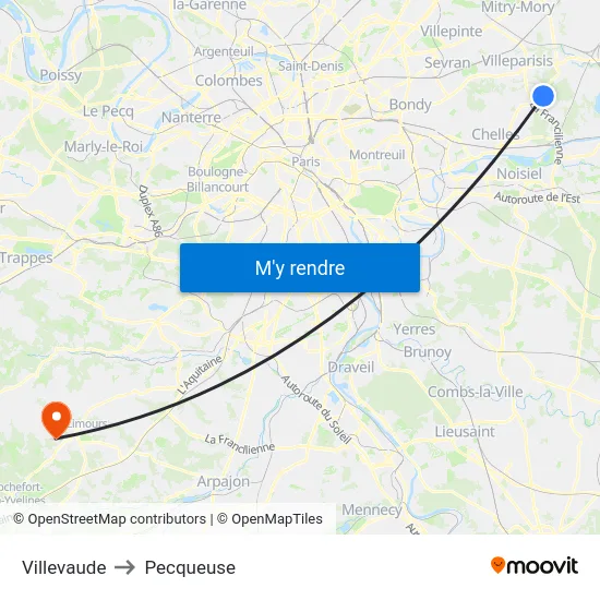 Villevaude to Pecqueuse map