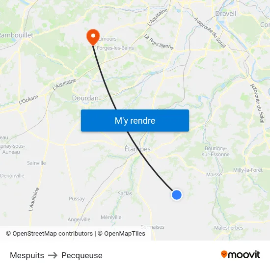 Mespuits to Pecqueuse map